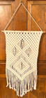 Macramé Beige Knotted String w/Wooden Beads 31" x 13.5" Boho/Hippie Wall Hanging — photo 1