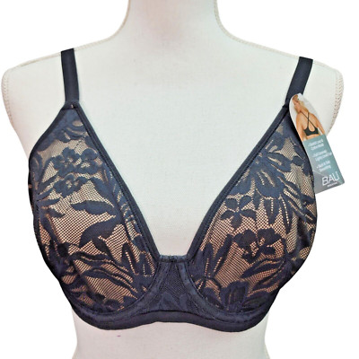 NWT Breathe by Bali Bra 34C Black Underwire Full Coverage Lined Smoothing Lace