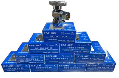 EZ-Fluid Heavy Duty 5/8''OD x 3/8'' COMPRESSION 1/4 Turn Angle Stop Ball Valve(10)