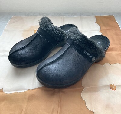 silver crocs with fur