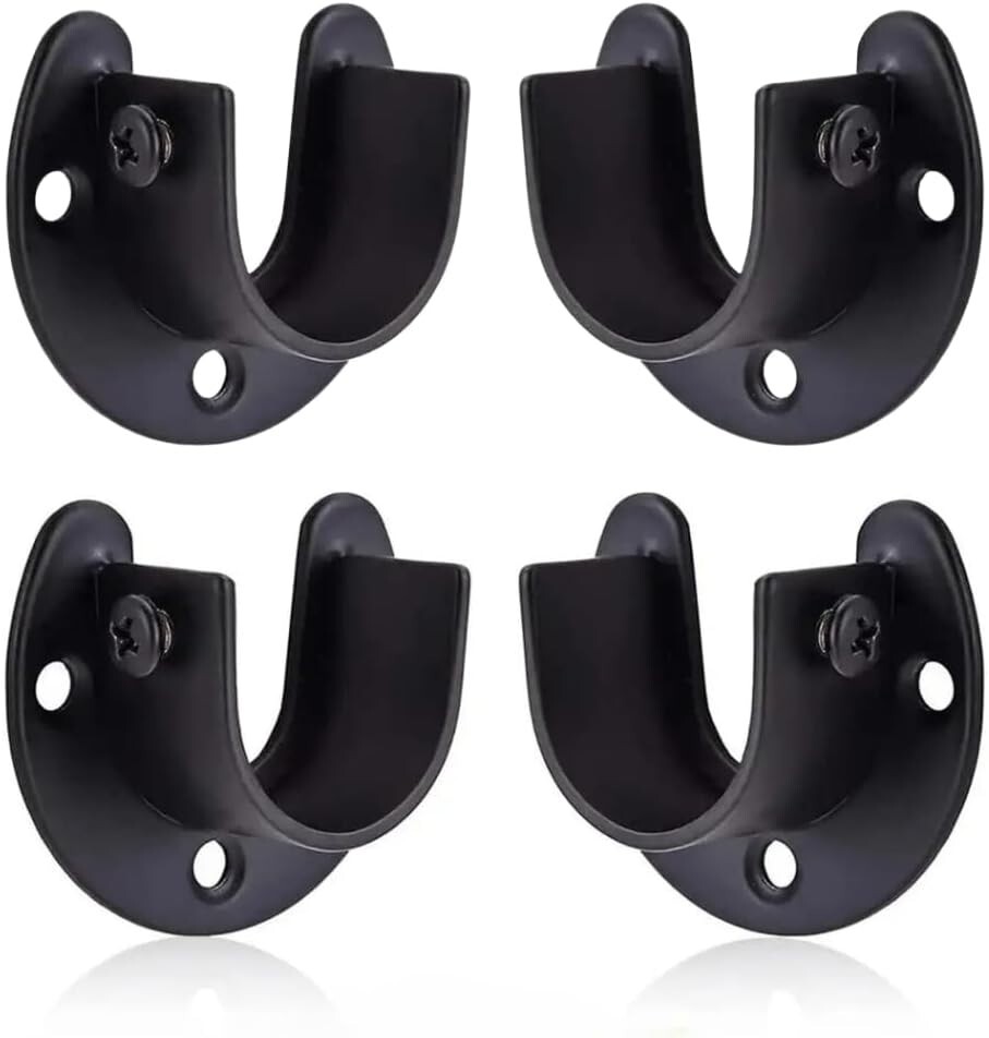 4pcs Black 25mm Dia. U-Shape Socket Bracket for Curtain Wardrobe Shower Curtain