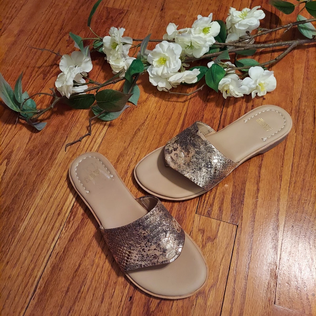 Johnston Murphy Metallic Gold Leather Snakeskin Raney Sandals