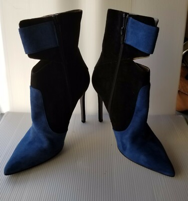 Elegant NWOB VERSACE COLLECTION Black and Cobalt Blue Suede Boot SZ 39