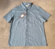 NWT Ike Behar Men's Linen & Cotton Button Up Short Sleeve Shirt - Blue  Size XXL