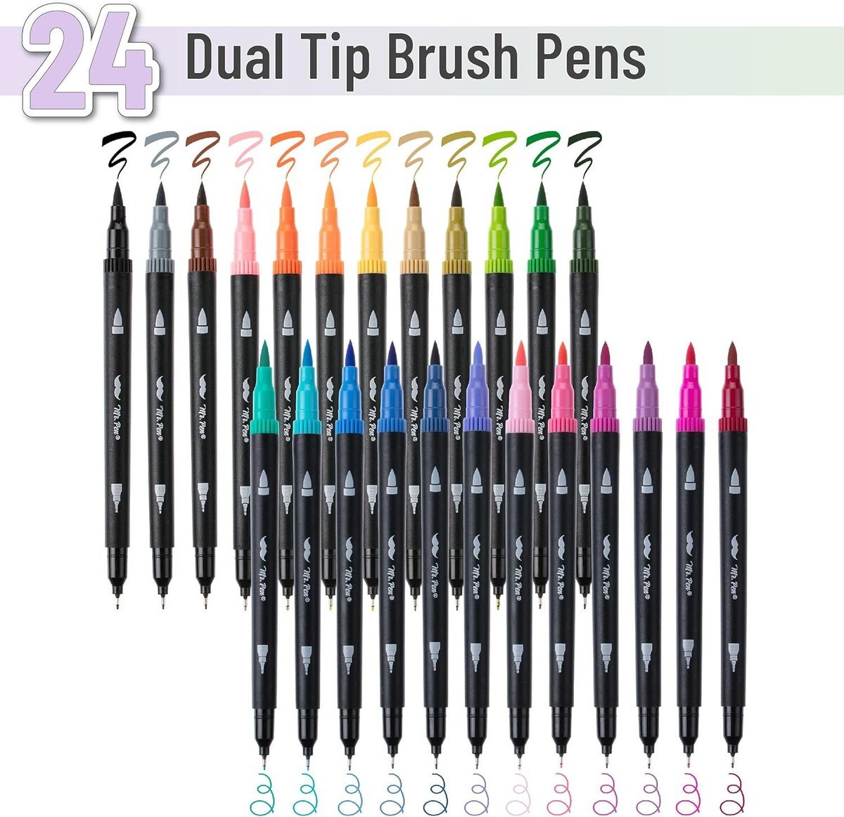 Pen- Dual Tip Brush Pens, 24 pcs, Assorted Color, Fine 24