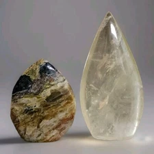 Lot Of 2 Green Opal & Yellow Citrine Teardrop Freeform Ornament Flame - USA