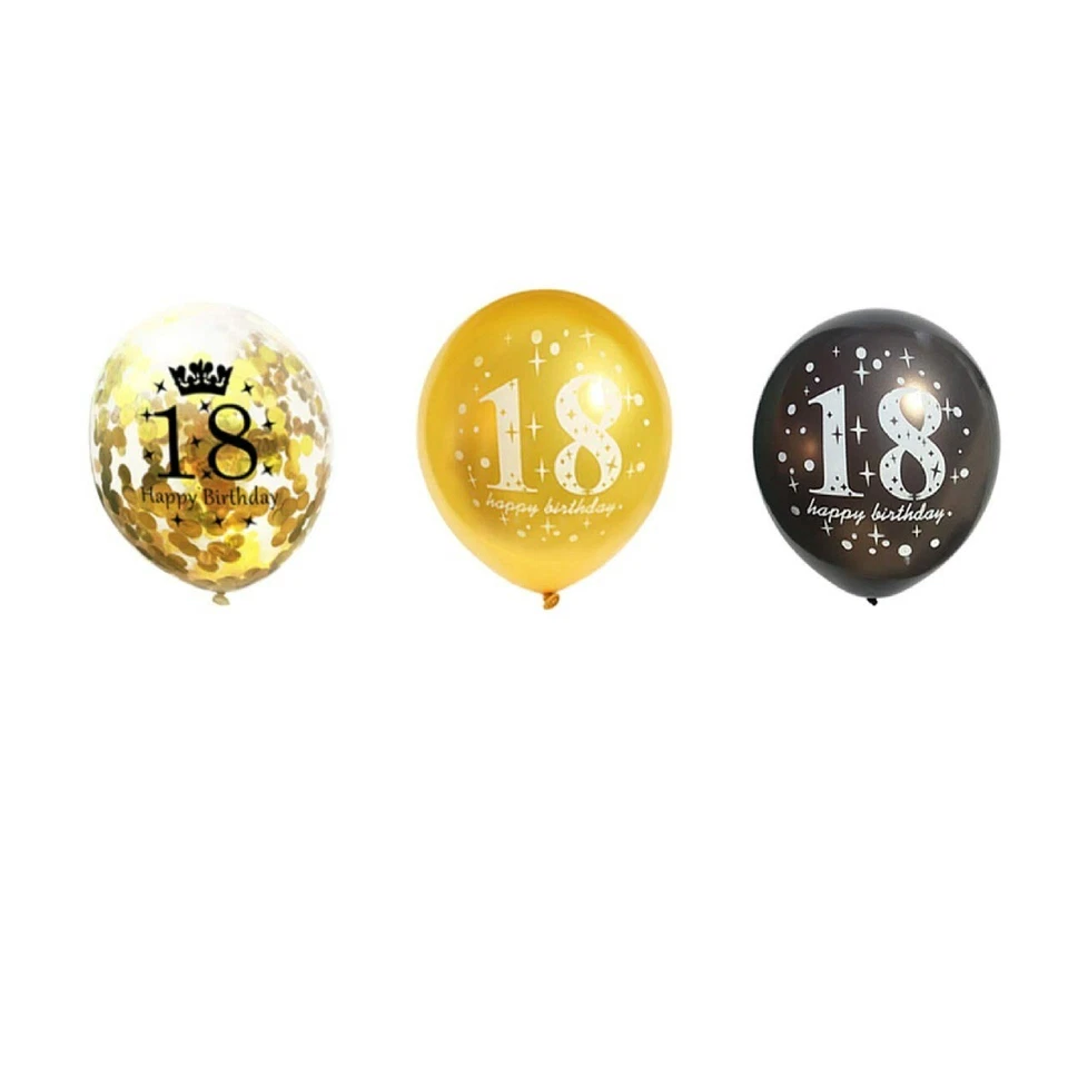 15 x 18th Happy Birthday Black & Gold  Party Age Balloons  Printed Decoration - Image 3 of 3