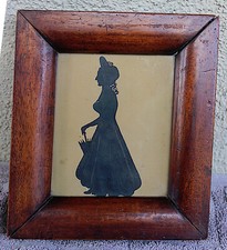 1840's Hand Cut Paper Cut Silhouette Lady W/ Umbrella  On The Move