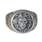 Man Solid 925 Sterling Silver High Quality Gold Lion Designer Men's Ring M122