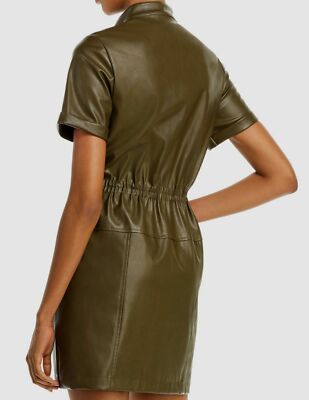leather utility dress Chocolate Brown Eco Leather Zip-Front Mini Dress With Utility Pockets