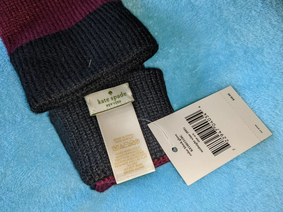 Guantes Kate Spade New York Color Block Tejidos Negro Vino Flor de Lis Nuevos con Etiquetas Foto 3 de 3