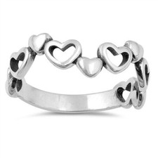 Hearts Ring Genuine Sterling Silver 925 Oxidized Finish Width 6 mm Size 4 - 10