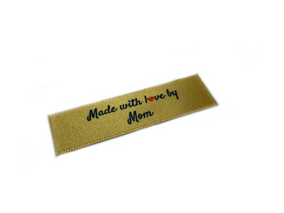 Made with Love by Mom Etiketten in Gold - flach 15x50 - 40 Stück - zum Aufnähen