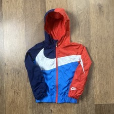 Nike Youth Size 6/M Windbreaker Full Zip Hooded Jacket Coat White Swoosh 5-6 Yrs