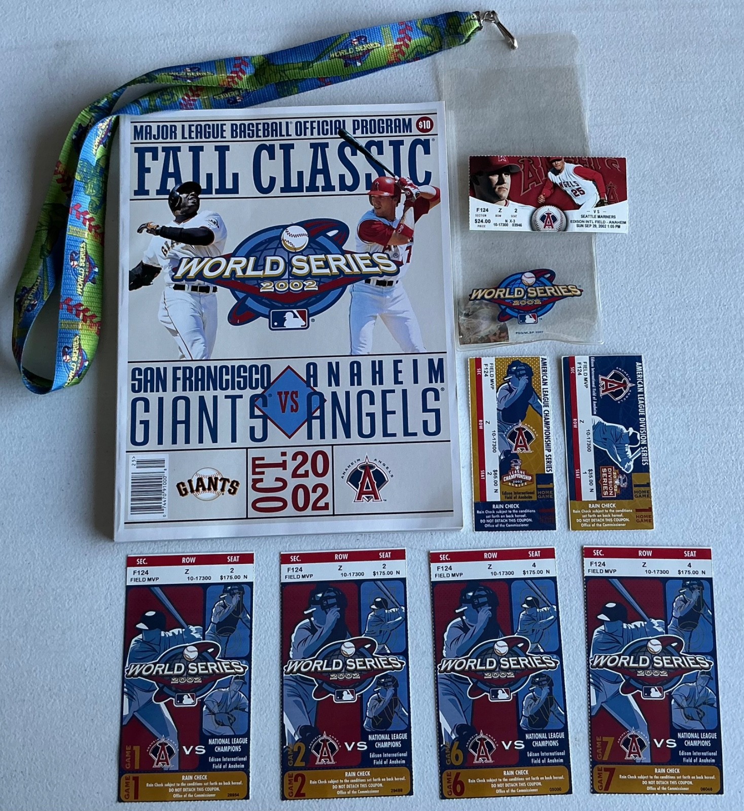 2002 World Series Anaheim Angels Home Game Ticket Stubs Program Lanyard Division