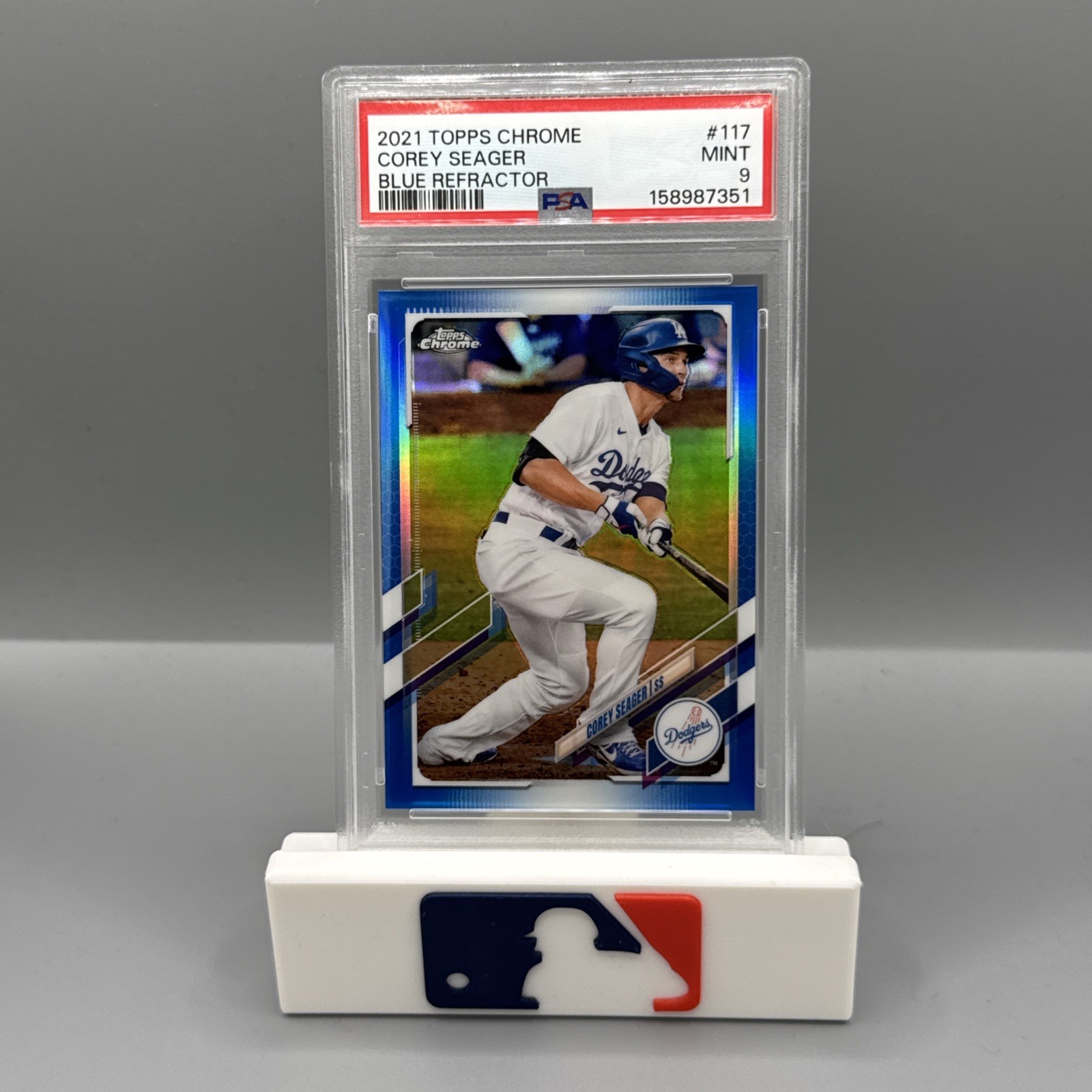 2021 Topps Chrome Corey Seager Blue Refractor 132/150 Dodgers PSA 9 MINT