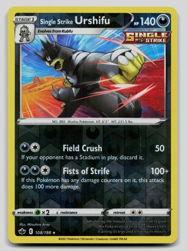 Single Strike Urshifu 108/198 Rare Chilling Reign Pokemon Reverse Holo Near Mint