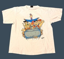 Vintage 1991 Flintstones Cartoon T-Shirt White Retro Print Size XL Double Sided