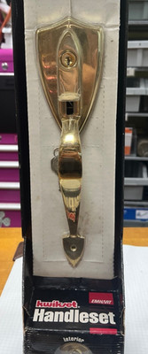 NOS Vintage Emhart Kwikset Bellair Entry Handleset Polished Brass Complete