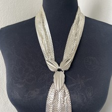 Collar de malla plateada vintage de Whiting & Davis hasta el torso corbata joyería firmada