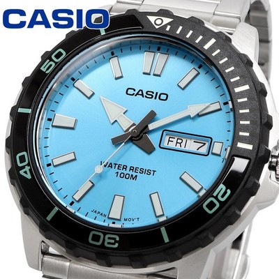 Casio MTD-125D-2A3V Men's Watch Quartz Sky Blue Dial Day Date 100m SS Band New