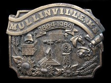 SB15104 VINTAGE 1984 MULLINVILLE, KS CENTENNIAL COMMEMORATIVE BELT BUCKLE