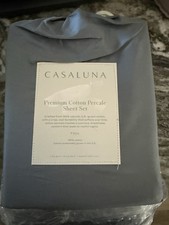 CASALUNA Full 400 Thread Count 100 Cotton Percale Sheet Set Mineral Blue