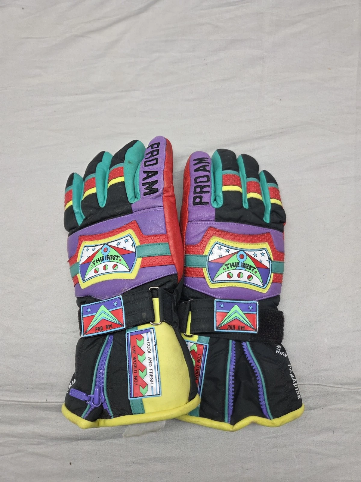 Vintage PRO AM Porelle Ski Gloves Mens Medium Racing Multi Color Retro Snow