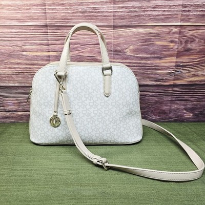 DKNY Heritage Coated Logo Dome Satchel Crossbody Hemp Light Chino N/S MSRP $265 