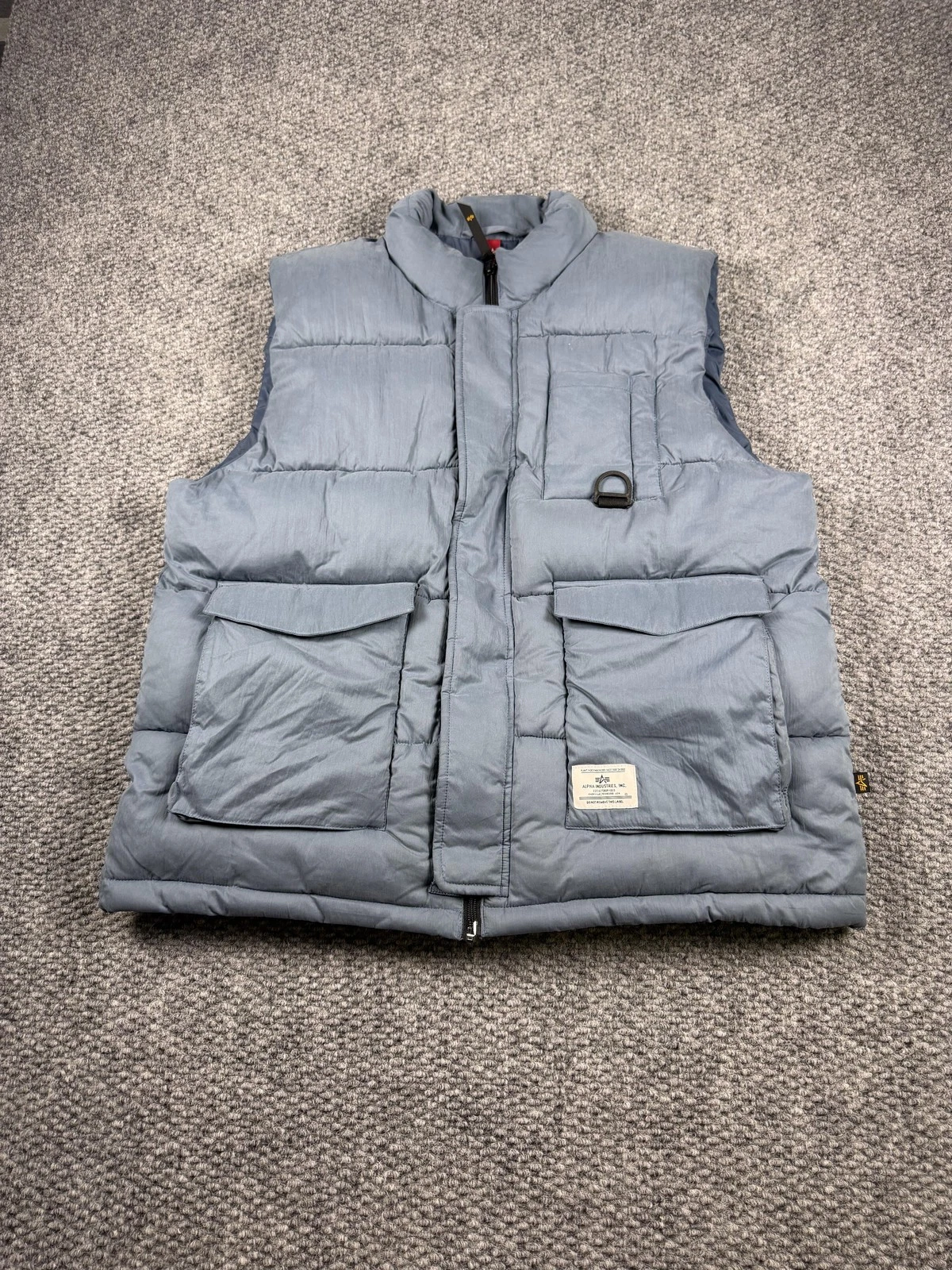 Alpha Industries Vest Mens Large Blue Quilted Insulated Military Puffer Full Zip