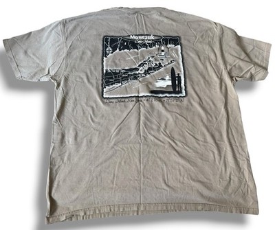VINTAGE MONTAUK THE END LONG ISLAND NY MENS XXL LIGHTHOUSE HAMPTONS TAN T-SHIRT