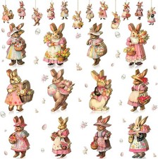 24 Pcs Spring Easter Wooden Ornaments Bunny Hanging Sign for Tree Decorations...