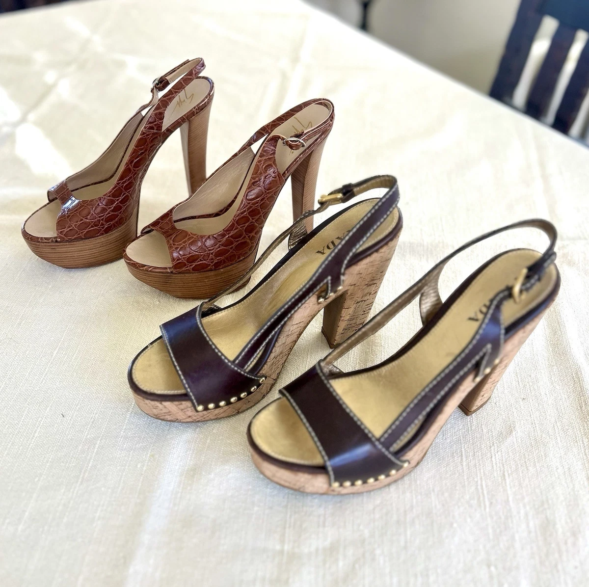 靴 Vintage Prada Brown Satin Heels 38 Vintage Prada Brown Satin Leather Sexy Sling Back Women's Woven