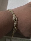 Gold Tone Cuban Link Chain Bracelet w/ Square White Crystal Dangle Charms — photo 2