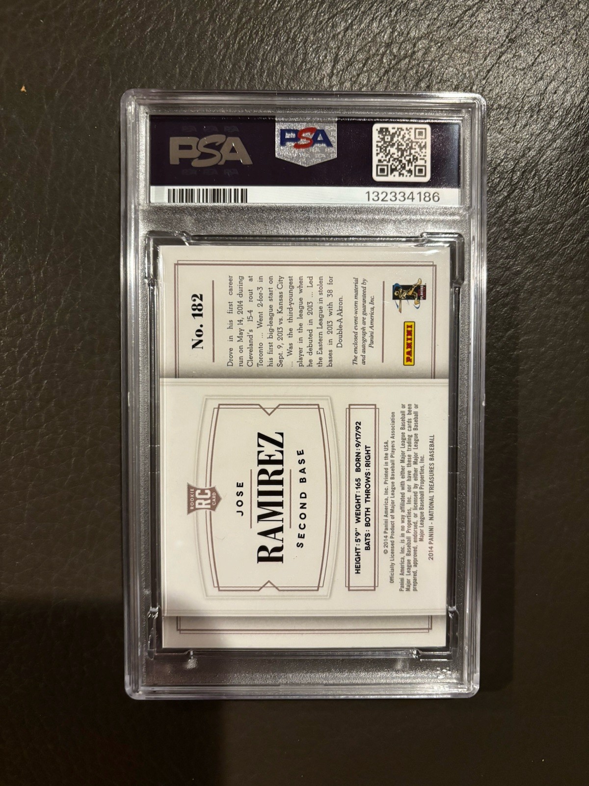 Jose Ramirez 2014 Panini National Treasures RPA Rookie Patch Auto PSA 8 #182 /99 view 2