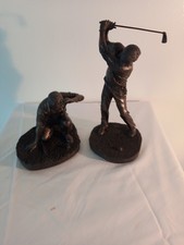 Pair Of Adons (Made In Ireland) Bronze Golfers Golfer And Putting Line