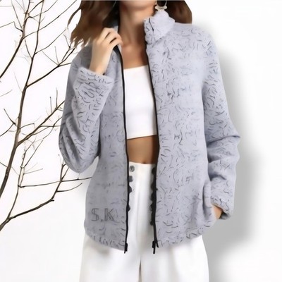 SEVENTH AVENUE Blue/Gray Soft Thick Plush Sherpa Like Warm Zip Jacket Pockets L