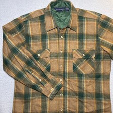 New Vtg Arrow Sportswear Mens MED Lined Flannel Plaid Brown Shirt Wool Blend