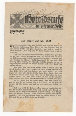 Heroldsrufe in eiserner Zeit Kriegsflugblatt Nr 34 Der Kaiser und sein Volk