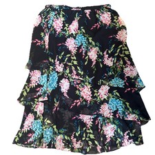 Coldwater Creek Women's Skirt Tiered Elastic Waist SZ PL  Black Floral Midi Maxi