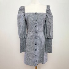 Reformation Gray Cottagecore Ruched Milkmaid Puff Sleeve Mini Gambino Dress Sz 6
