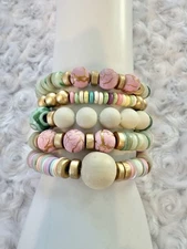 Pink Green And Gold Colorful Handmade Bracelet Set