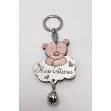 Portachiavi ORSETTO in legno con sonaglio 'IL MIO BATTESIMO' bomboniera 14IP