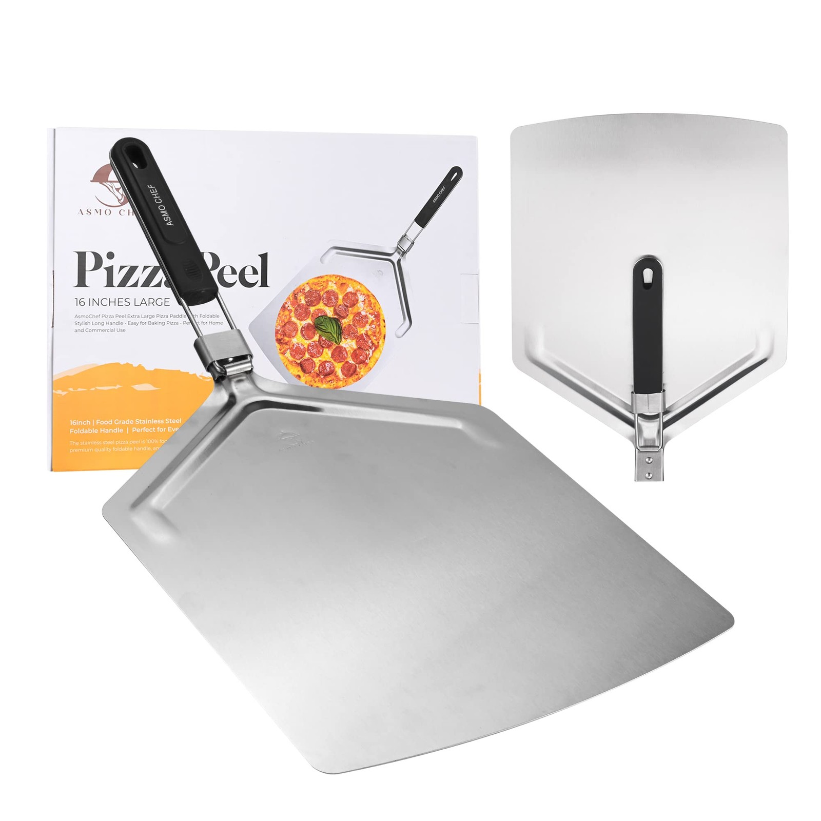 Asmo Chef Pizza Peel Paddle 13” x 16” Extra Large Foldable Stylish Long Handle