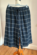 Toast Navy Check Trousers XL Waist 34-40in Cropped Wide Leg Crinkle Cotton