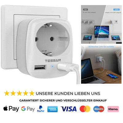 USB Steckdose 4000W Mehrfachstecker Schuko 2 USB Anschlüsse Gra