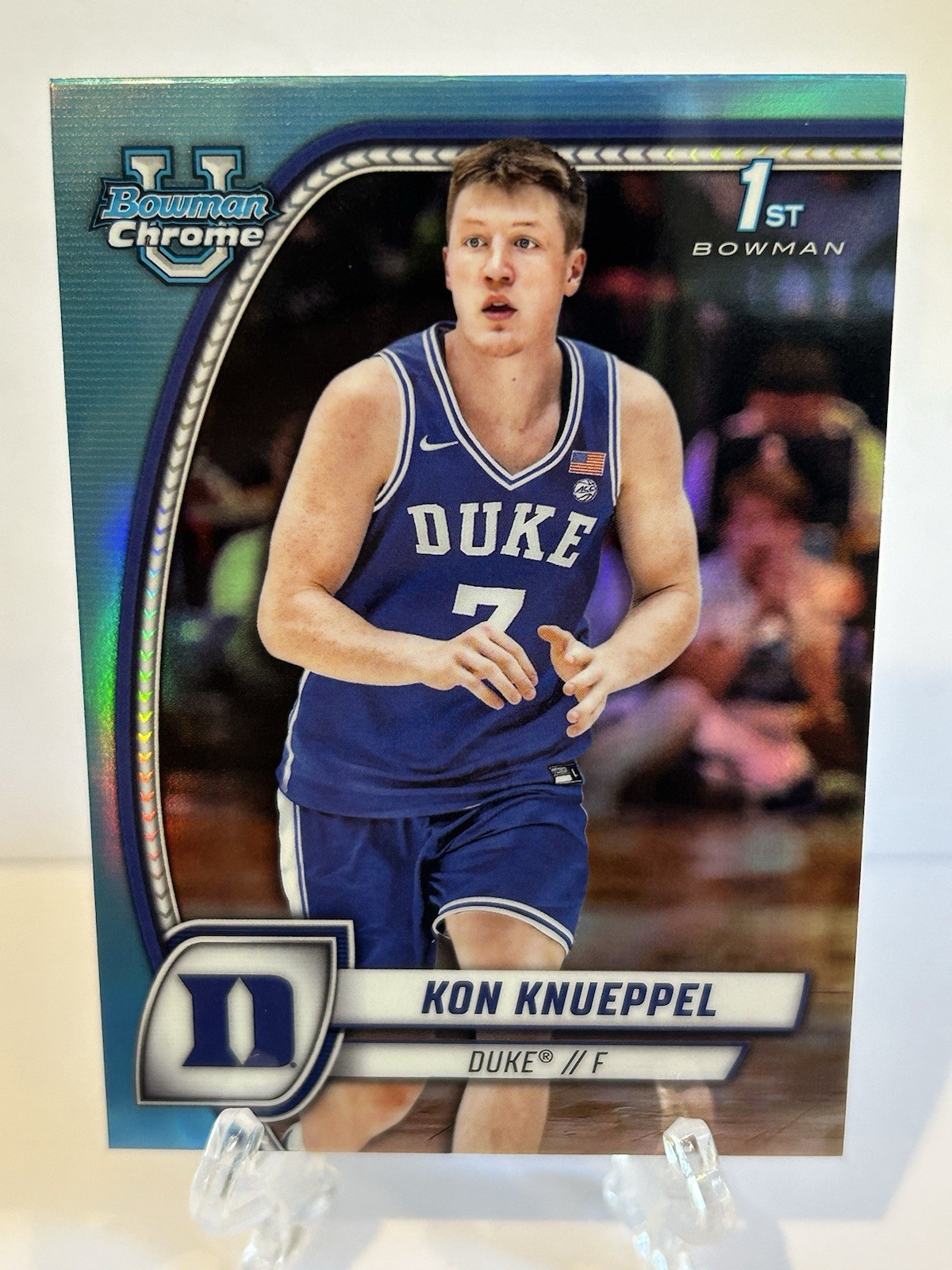 2024-25 Bowman Chrome U #48 Kon Knueppel 1st Bowman Sky Blue Refractor SP DUKE