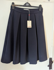 Louche Women’s Navy Pleated Midi Skirt Size 10 Regular Zip Closure