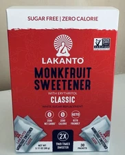 LAKANTO MONKFRUIT SWEETENER CLASSIC WHITE SUGAR REPLACEMENT (30 PACKETS)