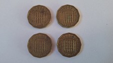 Set of 4 x Threepence Queen Elizabeth II British Brass Coins 1955-1967